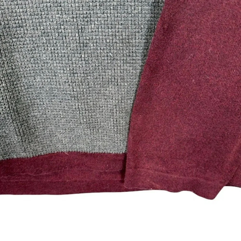 Eddie Bauer Merino Wool Blend Sweater with waffle knit Front Burgundy Gray XLT - Picture 3 of 13